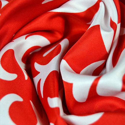 Red and white printed polyester satin fabric for budget-friendly wedding scarves