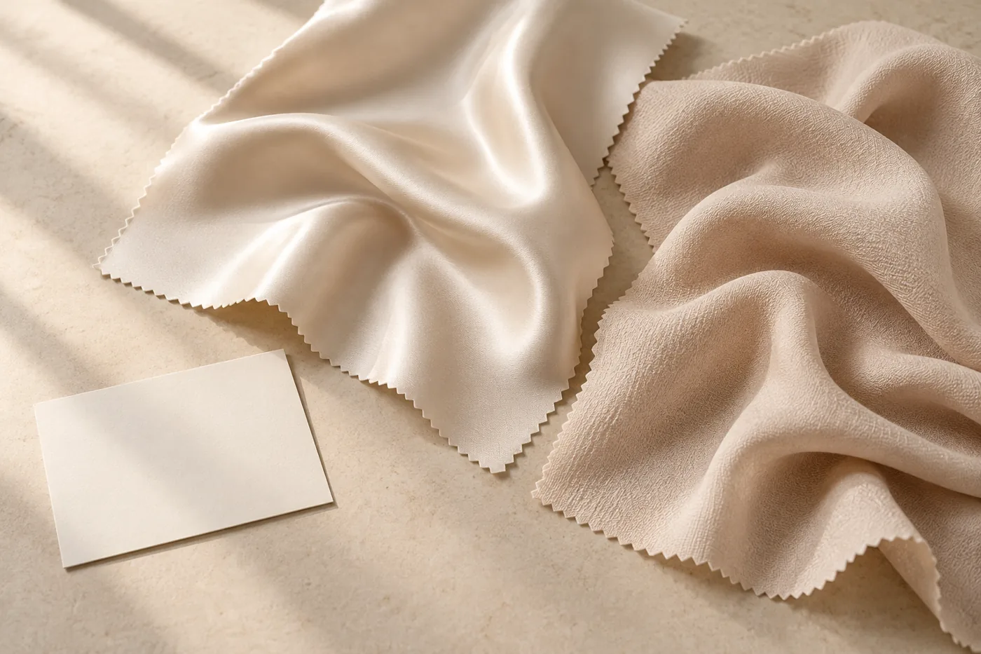 Conceptual comparison of smooth silk and finely textured silk fabric swatches